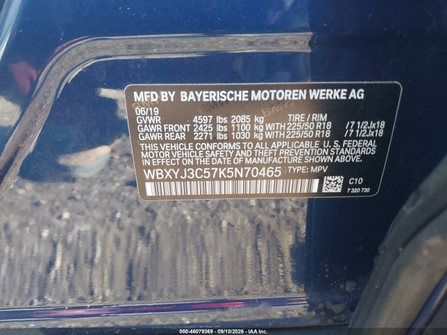 46079369 :رقم المزاد ، WBXYJ3C57K5N70465 vin ، 2019 Bmw X2 Sdrive28i مزاد بيع