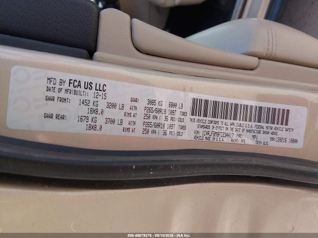 Продажа на аукционе авто 2015 Jeep Grand Cherokee Limited, vin: 1C4RJFBM8FC234417, номер лота: 46079376