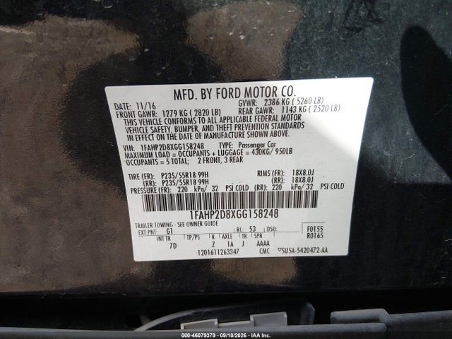 Продажа на аукционе авто 2016 Ford Taurus Se, vin: 1FAHP2D8XGG158248, номер лота: 46079379