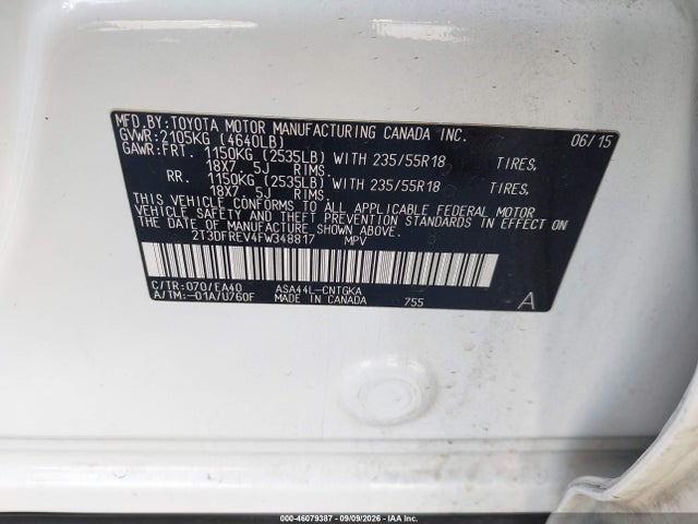Toyota Rav4 Limited 2015 2T3DFREV4FW348817 Image 9