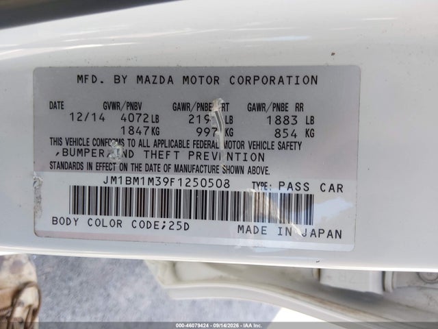 46079424 :رقم المزاد ، JM1BM1M39F1250508 vin ، 2015 Mazda Mazda3 S Grand Touring مزاد بيع