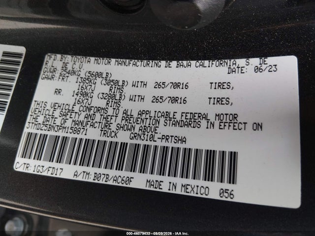 46079432 :رقم المزاد ، 3TMDZ5BN3PM158871 vin ، 2023 Toyota Tacoma Trd Off Road مزاد بيع