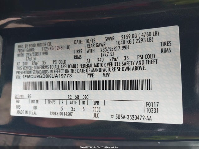 Ford ESCAPE SE 2019 1FMCU9GD8KUA19773 Image 9