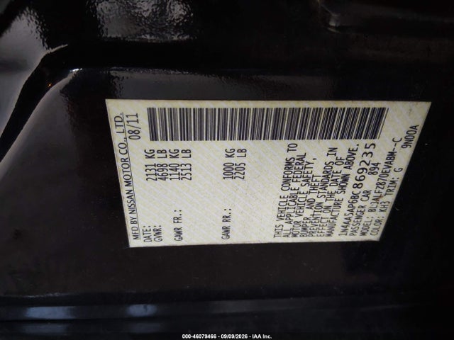 Aukcja sprzedaży 2011 Nissan Maxima 3.5 Sv, vin: 1N4AA5AP6BC869235, numer aukcji: 46079466