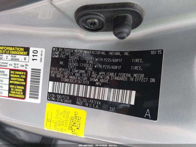 Продажа на аукционе авто 2015 Toyota Sienna Le 8 Passenger, vin: 5TDKK3DC3FS671919, номер лота: 46079483