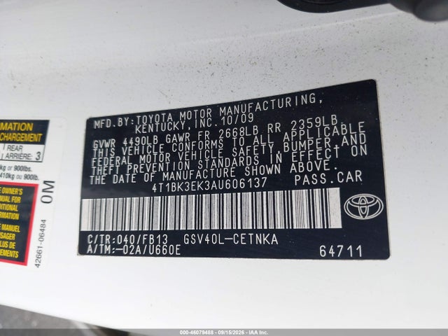 Aukcja sprzedaży 2010 Toyota Camry Le V6, vin: 4T1BK3EK3AU606137, numer aukcji: 46079488