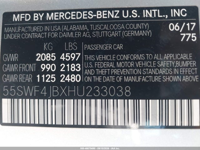 Продаж на аукціоні авто 2017 Mercedes-benz C 300, vin: 55SWF4JBXHU233038, номер лоту: 46079490