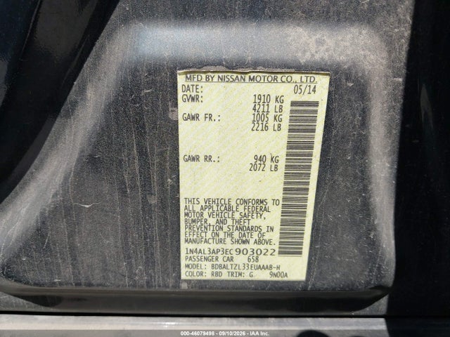 Продаж на аукціоні авто 2014 Nissan Altima 2.5 Sv, vin: 1N4AL3AP3EC903022, номер лоту: 46079498