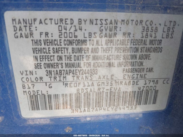 Nissan SENTRA SR 2014 3N1AB7AP4EY244933 Image 9