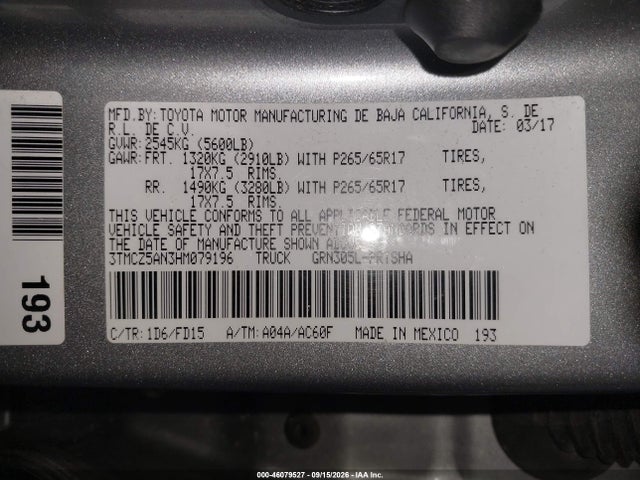 Aukcja sprzedaży 2017 Toyota Tacoma Trd Sport, vin: 3TMCZ5AN3HM079196, numer aukcji: 46079527
