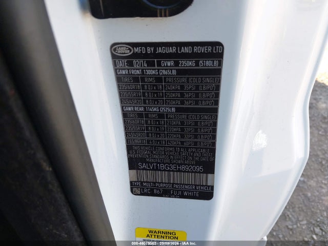 Aukcja sprzedaży 2014 Land Rover Range Rover Evoque Dynamic, vin: SALVT1BG3EH892095, numer aukcji: 46079565