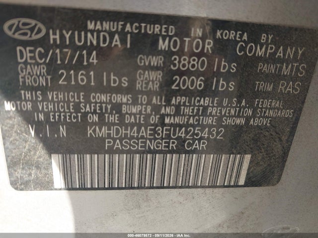 2015 Hyundai Elantra Limited მანქანა იყიდება აუქციონზე, vin: KMHDH4AE3FU425432, აუქციონის ნომერი: 46079572