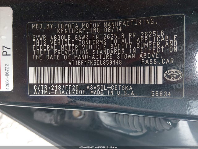 Aukcja sprzedaży 2014 Toyota Camry Se, vin: 4T1BF1FK5EU859148, numer aukcji: 46079603