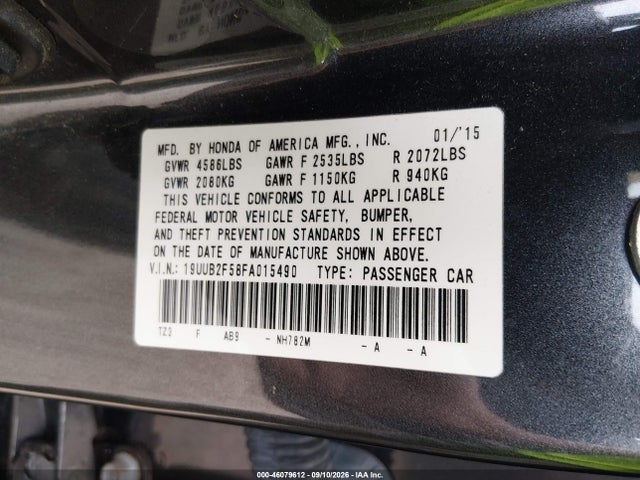 Auction sale of the 2015 Acura Tlx V6 Tech, vin: 19UUB2F58FA015490, lot number: 46079612