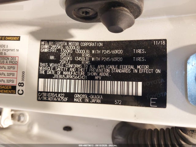 2019 Toyota 4runner Limited მანქანა იყიდება აუქციონზე, vin: JTEBU5JR9K5642421, აუქციონის ნომერი: 46079613
