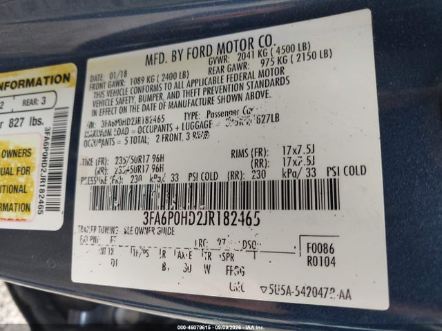 Продаж на аукціоні авто 2018 Ford Fusion Se, vin: 3FA6P0HD2JR182465, номер лоту: 46079615