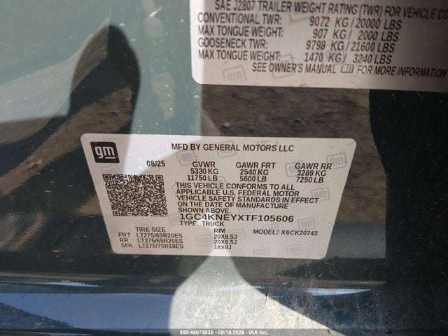 Продаж на аукціоні авто 2026 Chevrolet Silverado 2500 Hd , Standard Bed, Lt, 4wd, vin: 1GC4KNEYXTF105606, номер лоту: 46079636