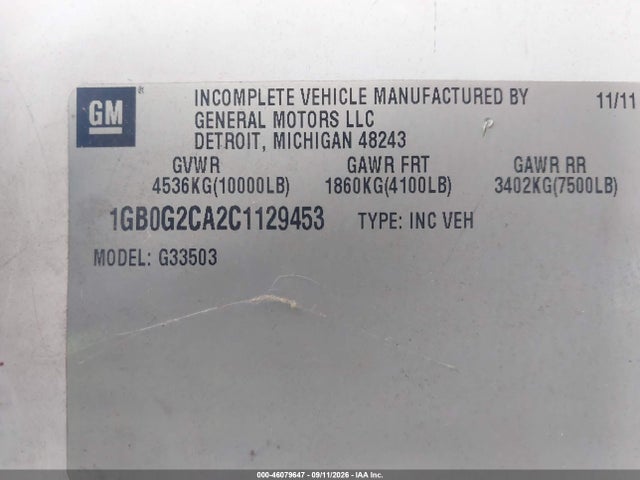 Продаж на аукціоні авто 2012 Chevrolet Express Cutaway Work Van, vin: 1GB0G2CA2C1129453, номер лоту: 46079647