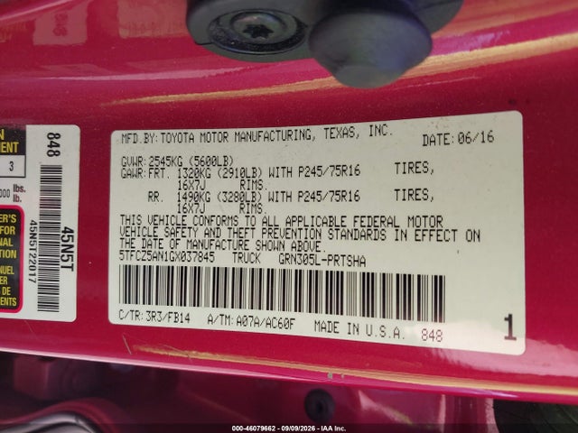 Продажа на аукционе авто 2016 Toyota Tacoma Sr V6, vin: 5TFCZ5AN1GX037845, номер лота: 46079662