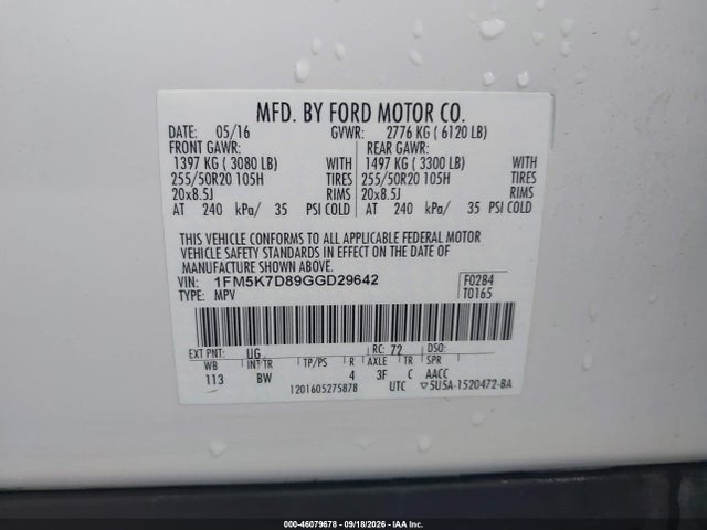 Ford EXPLORER XLT 2016 1FM5K7D89GGD29642 Image 9