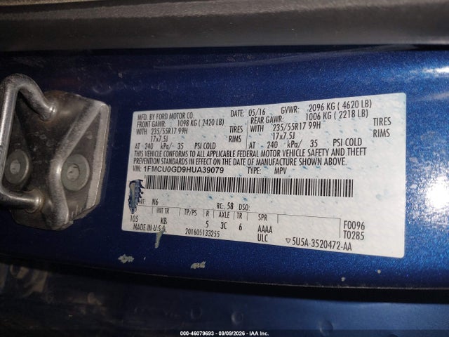 Aukcja sprzedaży 2017 Ford Escape Se, vin: 1FMCU0GD9HUA39079, numer aukcji: 46079693