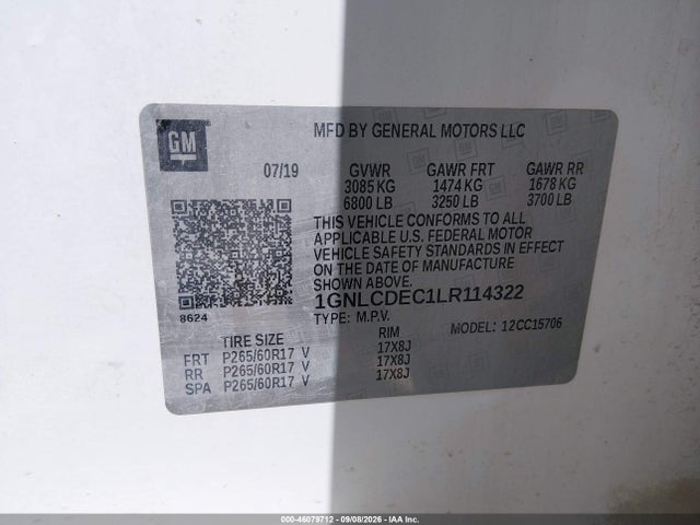 Aukcja sprzedaży 2020 Chevrolet Tahoe 2wd Commercial Fleet, vin: 1GNLCDEC1LR114322, numer aukcji: 46079712