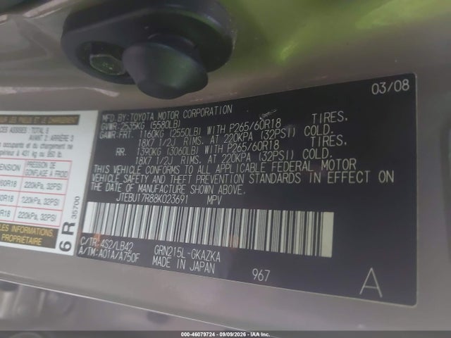 Продаж на аукціоні авто 2008 Toyota 4runner Limited V6, vin: JTEBU17R88K023691, номер лоту: 46079724