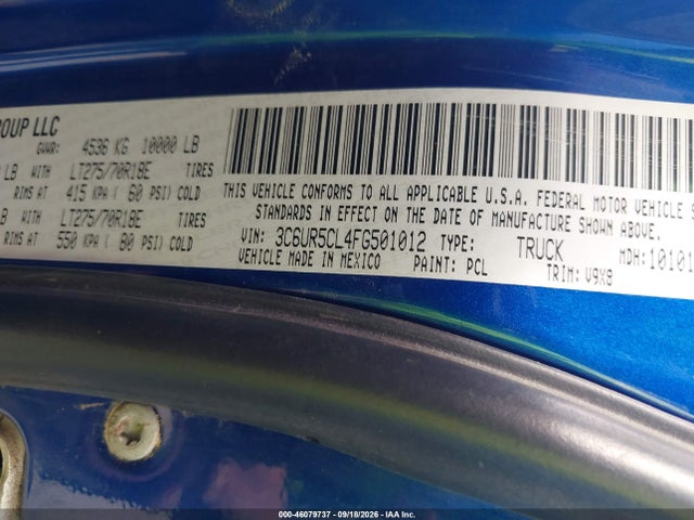 46079737 :رقم المزاد ، 3C6UR5CL4FG501012 vin ، 2015 Ram 2500 Tradesman مزاد بيع