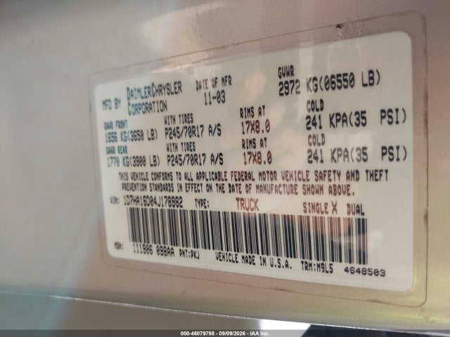 Aukcja sprzedaży 2004 Dodge Ram 1500 Slt/laramie, vin: 1D7HA16D04J178982, numer aukcji: 46079798