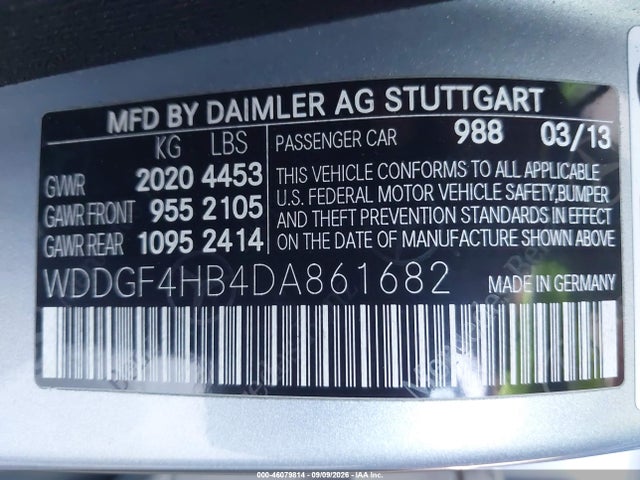 46079814 :رقم المزاد ، WDDGF4HB4DA861682 vin ، 2013 Mercedes-benz C 250 Sport مزاد بيع