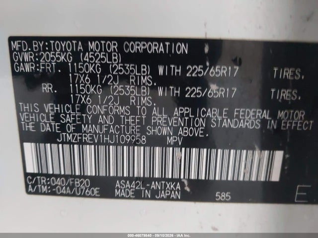 Продажа на аукционе авто 2017 Toyota Rav4 Le, vin: JTMZFREV1HJ109958, номер лота: 46079840