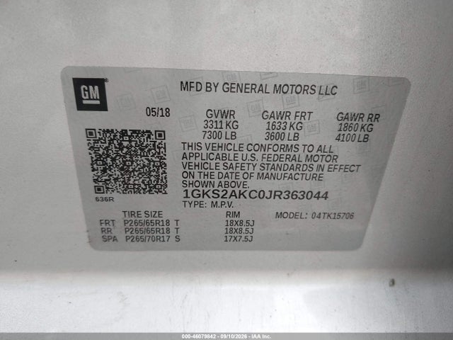 2018 Gmc Yukon Sle მანქანა იყიდება აუქციონზე, vin: 1GKS2AKC0JR363044, აუქციონის ნომერი: 46079842