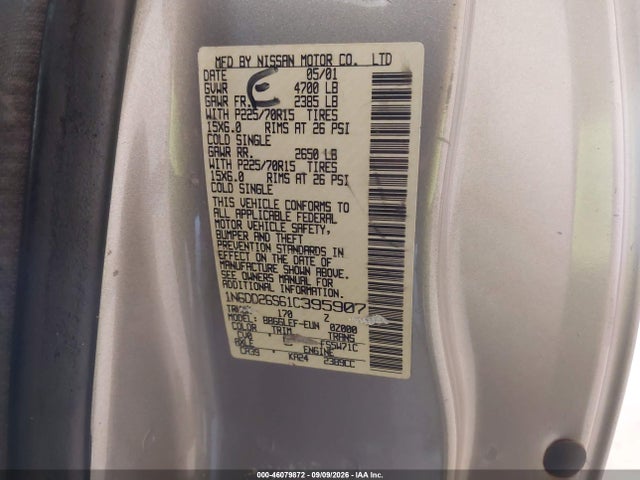 Продажа на аукционе авто 2001 Nissan Frontier Xe, vin: 1N6DD26S61C395907, номер лота: 46079872