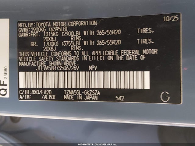 Auction sale of the 2025 Toyota 4runner Trd Sport Premium, vin: JTEVA5BR7S5067269, lot number: 46079874