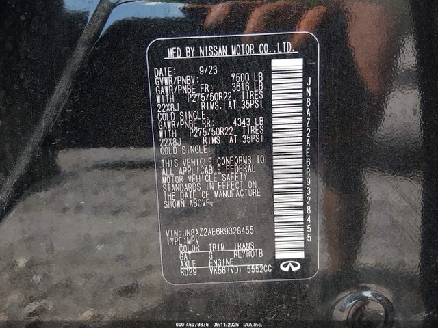46079876 :رقم المزاد ، JN8AZ2AE6R9328455 vin ، 2024 Infiniti Qx80 Premium Select Awd مزاد بيع