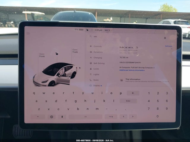 46079900 :رقم المزاد ، 5YJ3E1EB9NF124470 vin ، 2022 Tesla Model 3 Long Range Dual Motor All-wheel Drive مزاد بيع