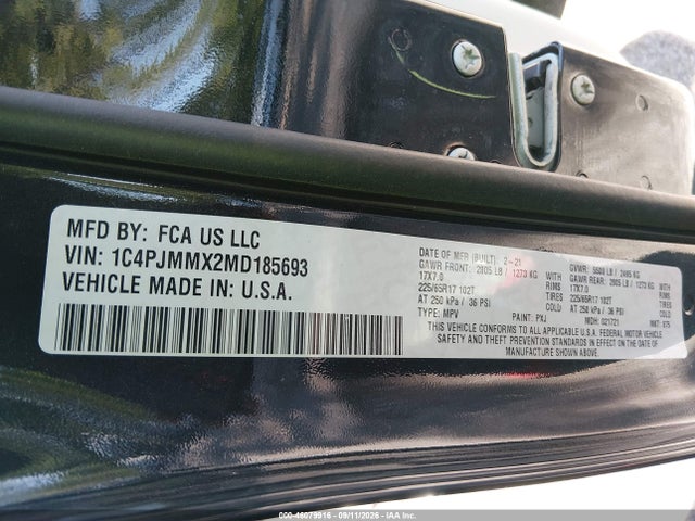 2021 Jeep Cherokee Latitude Lux 4x4 მანქანა იყიდება აუქციონზე, vin: 1C4PJMMX2MD185693, აუქციონის ნომერი: 46079916