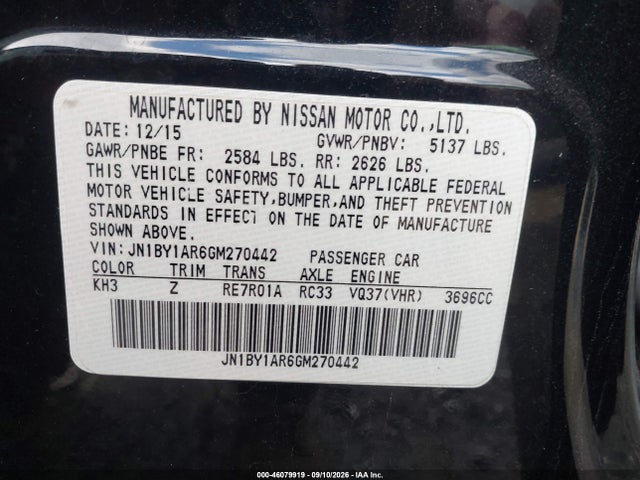Продажа на аукционе авто 2016 Infiniti Q70 3.7x, vin: JN1BY1AR6GM270442, номер лота: 46079919