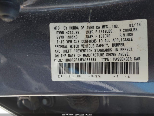 Aukcja sprzedaży 2014 Honda Accord Lx, vin: 1HGCR2F33EA185535, numer aukcji: 46079950