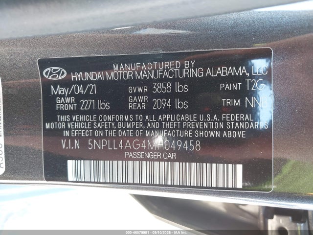 Aukcja sprzedaży 2021 Hyundai Elantra Se, vin: 5NPLL4AG4MH049458, numer aukcji: 46079951