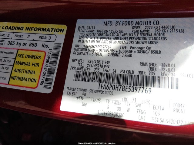 Продаж на аукціоні авто 2014 Ford Fusion Se, vin: 1FA6P0H78E5397769, номер лоту: 46080038
