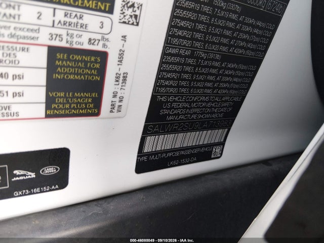 Продажа на аукционе авто 2020 Land Rover Range Rover Sport Hse Mhev, vin: SALWR2SU9LA713983, номер лота: 46080049