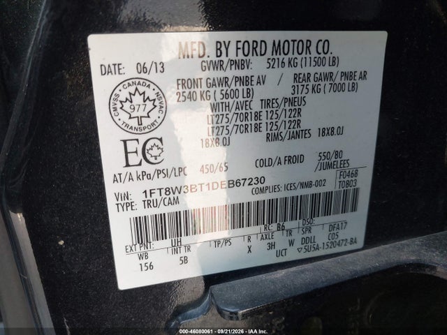 Aukcja sprzedaży 2013 Ford F-350 Lariat, vin: 1FT8W3BT1DEB67230, numer aukcji: 46080061