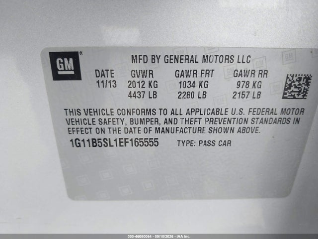 Aukcja sprzedaży 2014 Chevrolet Malibu 1ls, vin: 1G11B5SL1EF165555, numer aukcji: 46080064