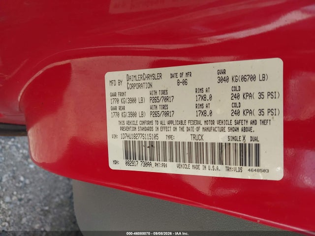 Продаж на аукціоні авто 2007 Dodge Ram 1500 Laramie, vin: 1D7HU18277S115105, номер лоту: 46080070