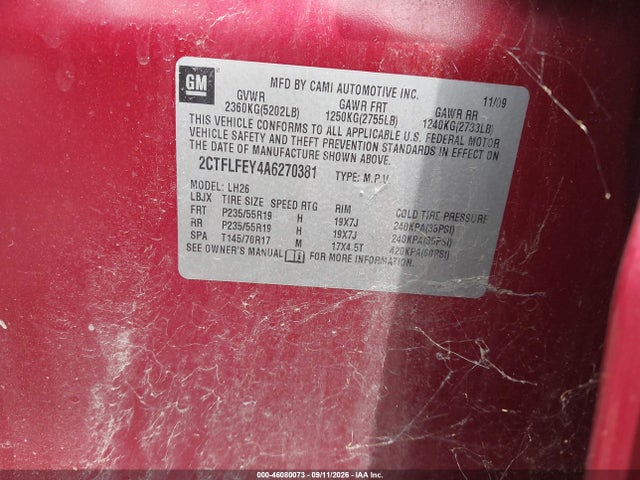Aukcja sprzedaży 2010 Gmc Terrain Slt-1, vin: 2CTFLFEY4A6270381, numer aukcji: 46080073