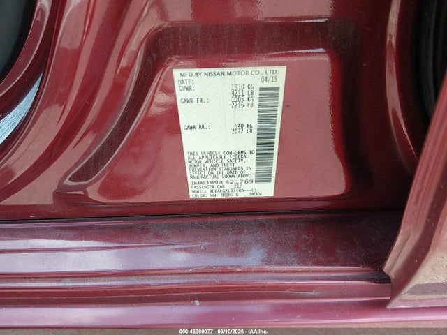 Продаж на аукціоні авто 2015 Nissan Altima 2.5 S, vin: 1N4AL3AP0FC421769, номер лоту: 46080077