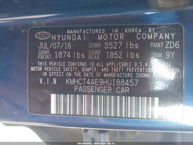 Продаж на аукціоні авто 2017 Hyundai Accent Se, vin: KMHCT4AE9HU188457, номер лоту: 46080092