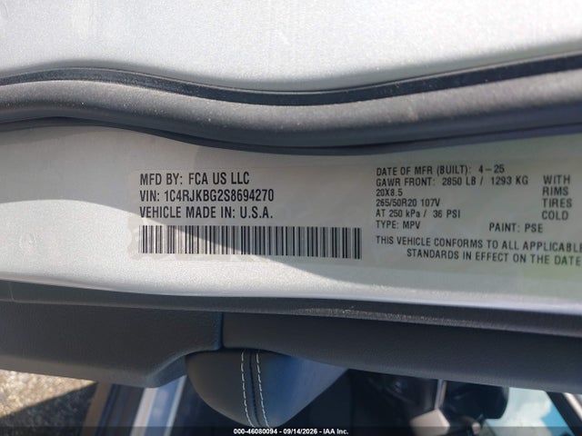 Aukcja sprzedaży 2025 Jeep Grand Cherokee L Limited 4x4, vin: 1C4RJKBG2S8694270, numer aukcji: 46080094