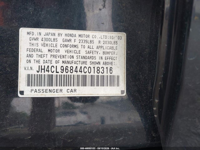 Продаж на аукціоні авто 2004 Acura Tsx, vin: JH4CL96844C018316, номер лоту: 46080103